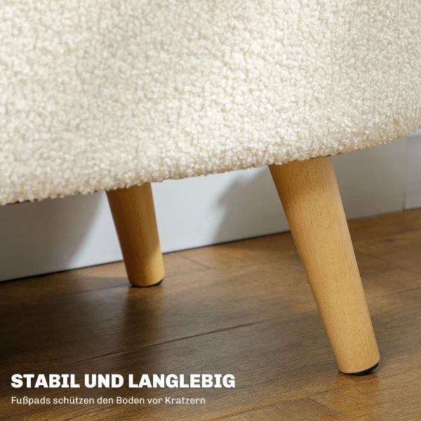 Zitbank Met Opbergruimte, Gestoffeerde Bank Met Deksel, Bedbank Met Teddy Fluwelen Look, Voor Hal Slaapkamer Woonkamer, Houten Frame 82 X 41 X 45 Cm Wit 7