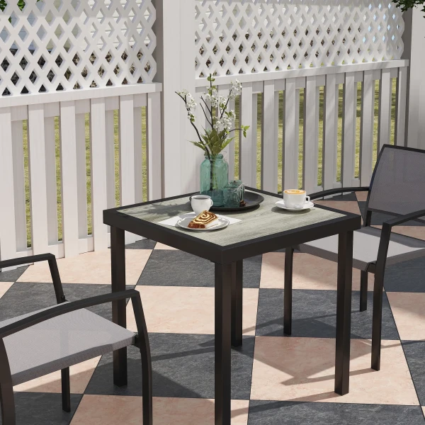 Zitgroep 3 Delig. Eetgroep Voor 2 Personen Eettafel Met 2 Stapelbare Stoelen, Eetkamergroep Keukentafel Set Met Stalen Frame Balkonmeubilair Tuinmeubilair Voor Terras, Balkon Grijs 10