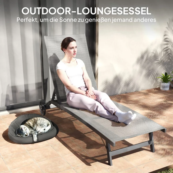 Zonneligstoel Met Rol, Tuinligstoel Alu Ligstoel Met 5 Voudig Verstelbare Rugleuning, Weerbestendige Campingligstoel, Tuinstoel Tot 150 Kg Belastbaar, Voor Tuin Vakantie Strand Zwembad, Donkergrijs 5
