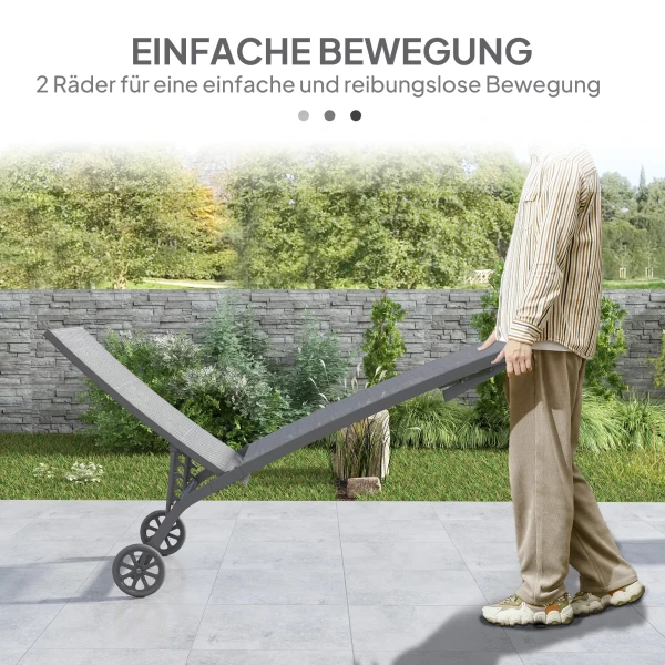 Zonneligstoel Met Rol, Tuinligstoel Alu Ligstoel Met 5 Voudig Verstelbare Rugleuning, Weerbestendige Campingligstoel, Tuinstoel Tot 150 Kg Belastbaar, Voor Tuin Vakantie Strand Zwembad, Donkergrijs 7