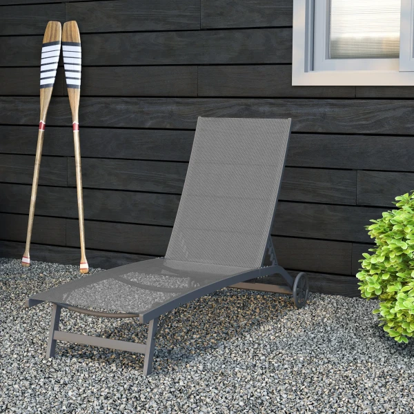 Zonneligstoel Met Rol, Tuinligstoel Alu Ligstoel Met 5 Voudig Verstelbare Rugleuning, Weerbestendige Campingligstoel, Tuinstoel Tot 150 Kg Belastbaar, Voor Tuin Vakantie Strand Zwembad, Donkergrijs 8