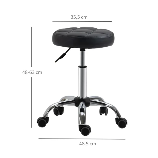 2 delige set salonkrukken rolkrukken draaikrukken in hoogte verstelbaar met wielen kunstleer zwart Ø35,5x48 63cm voor kapsalons & schoonheidsstudio's 4