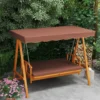 2 in 1 hollywood schommel met ligfunctie, 3 zits tuinschommel van hout, houten schommel met zonnedak zitkussen, schommelbank tot 330kg, voor tuin, terras, 236x130x181 cm, bruin 10