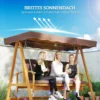 2 in 1 hollywood schommel met ligfunctie, 3 zits tuinschommel van hout, houten schommel met zonnedak zitkussen, schommelbank tot 330kg, voor tuin, terras, 236x130x181 cm, bruin 6