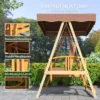 2 in 1 hollywood schommel met ligfunctie, 3 zits tuinschommel van hout, houten schommel met zonnedak zitkussen, schommelbank tot 330kg, voor tuin, terras, 236x130x181 cm, bruin 7