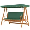 2 in 1 hollywood schommel met ligfunctie, 3 zits tuinschommel van hout, houten schommel met zonnedak zitkussen, schommelbank tot 330kg, voor tuin, terras, 236x130x181 cm, donkergroen 1