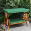 2 in 1 hollywood schommel met ligfunctie, 3 zits tuinschommel van hout, houten schommel met zonnedak zitkussen, schommelbank tot 330kg, voor tuin, terras, 236x130x181 cm, donkergroen 10
