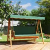 2 in 1 hollywood schommel met ligfunctie, 3 zits tuinschommel van hout, houten schommel met zonnedak zitkussen, schommelbank tot 330kg, voor tuin, terras, 236x130x181 cm, donkergroen 2