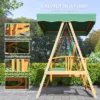 2 in 1 hollywood schommel met ligfunctie, 3 zits tuinschommel van hout, houten schommel met zonnedak zitkussen, schommelbank tot 330kg, voor tuin, terras, 236x130x181 cm, donkergroen 7