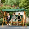 2 in 1 hollywood schommel met ligfunctie, 3 zits tuinschommel van hout, houten schommel met zonnedak zitkussen, schommelbank tot 330kg, voor tuin, terras, 236x130x181 cm, donkergroen 9