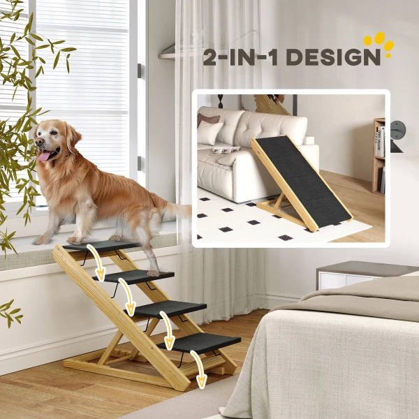 2 in 1 hondentrap 4 stappen 62,5 cm in hoogte verstelbaar opvouwbaar hondenloopplank met antislip oppervlak voor bed & sofa 6