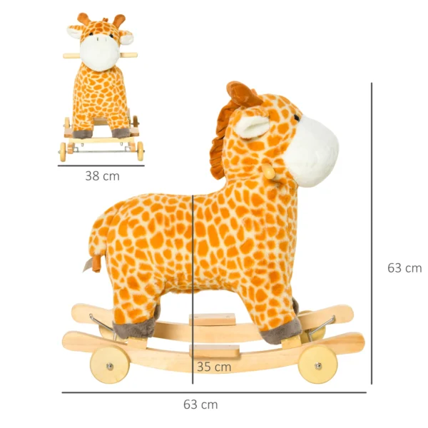 2 in 1 schommelpaard met wielen geel omzetbaar pluche speelgoed 63x38x63cm voor kinderen 4