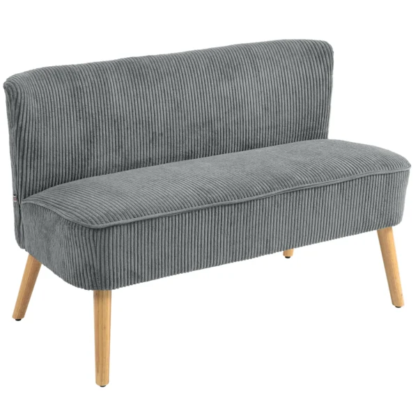 2 zitsbank, bank met koordlook, houten poten, gestoffeerde bank, tweepersoonsbank voor woonkamer, slaapkamer, 117 x 56,5 x 77 cm, grijs 1