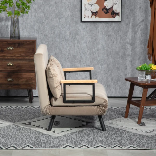 2 zitsbank met slaapfunctie, 102x73x81cm, met vijfvoudig verstelbare rugleuning, sierkussens, antislipvoeten, fluweel look, lichtbruin 8