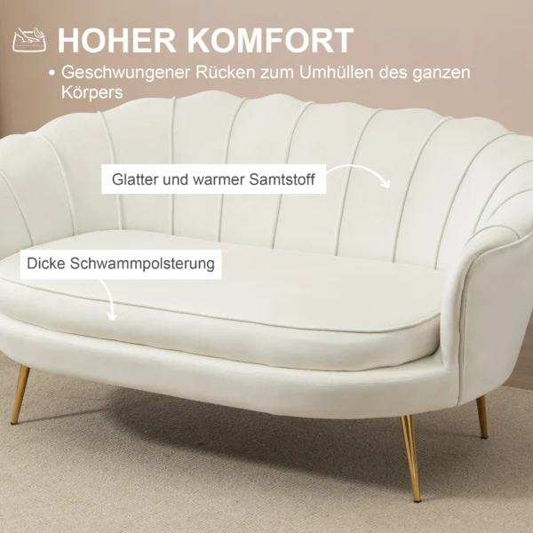 2 zitsbank sofa couch gestoffeerde loveseat armleuning fluweel tot 150kg woonkamer slaapkamer crème 130x77x77cm 6