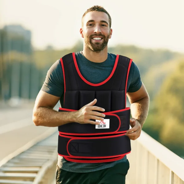 20 kg trainingsvest gewichtsvest met dubbele riemen verstelbaar krachttraining fitness oxford metaal zand zwart+rood 60 x 50 cm 2