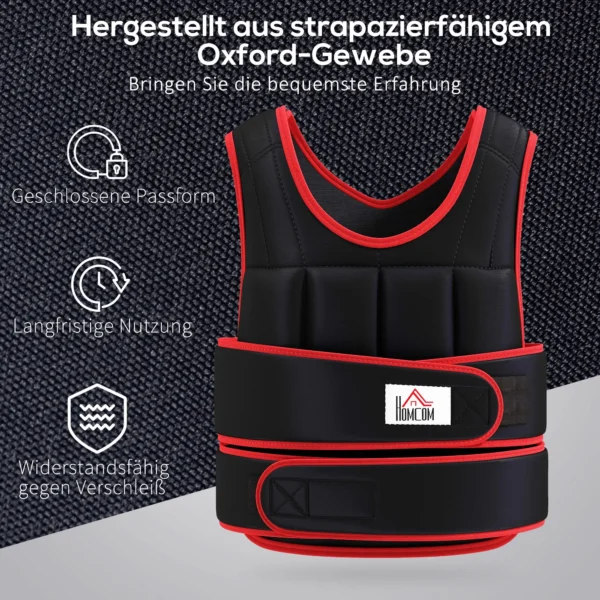 20 kg trainingsvest gewichtsvest met dubbele riemen verstelbaar krachttraining fitness oxford metaal zand zwart+rood 60 x 50 cm 8