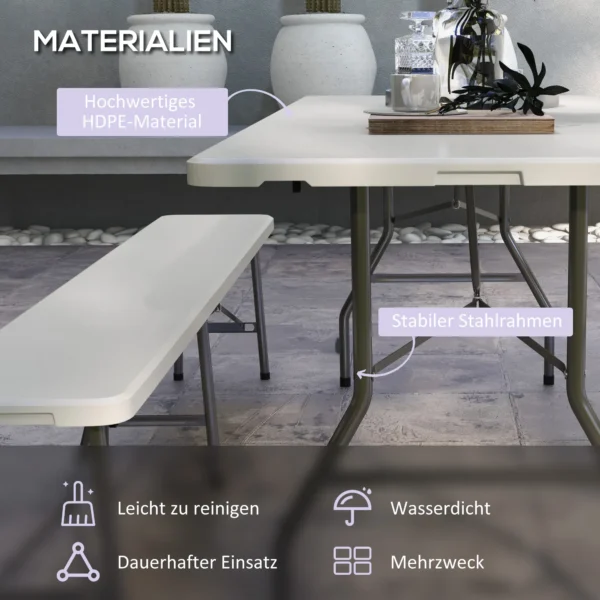 3 delige feesttentset biertafel met 2 bierbanken voor 6 personen, hdpe in wit, ideaal voor tuinfeesten & evenementen 5