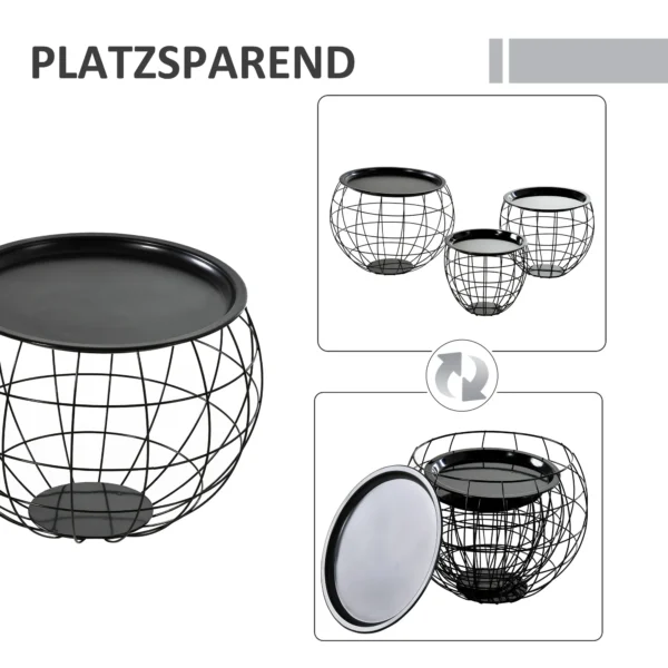 3 delige set salontafel bijzettafel koffietafel met afneembaar tafelblad set tafel voor woonkamer slaapkamer zwart 5