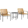 3 dlg. rattan bistroset, zitgroep, tuinset met 2 tuinstoelen, salontafel, balkonmeubel set voor tuin, terras, staal, geel 1