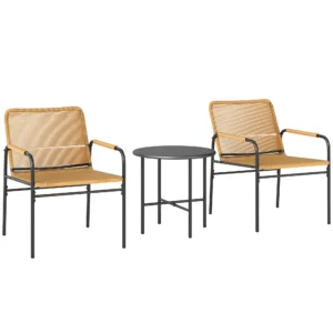 3 dlg. rattan bistroset, zitgroep, tuinset met 2 tuinstoelen, salontafel, balkonmeubel set voor tuin, terras, staal, geel 1