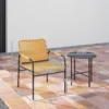 3 dlg. rattan bistroset, zitgroep, tuinset met 2 tuinstoelen, salontafel, balkonmeubel set voor tuin, terras, staal, geel 4