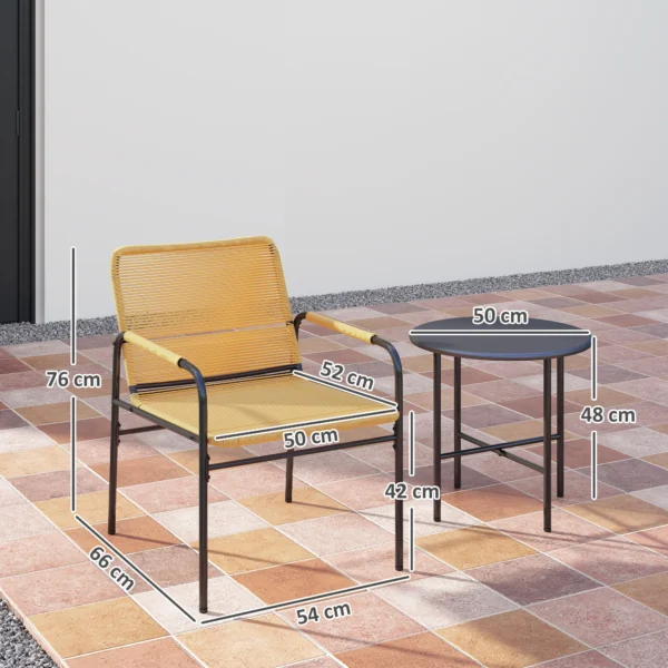 3 dlg. rattan bistroset, zitgroep, tuinset met 2 tuinstoelen, salontafel, balkonmeubel set voor tuin, terras, staal, geel 4