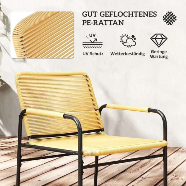 3 dlg. rattan bistroset, zitgroep, tuinset met 2 tuinstoelen, salontafel, balkonmeubel set voor tuin, terras, staal, geel 6