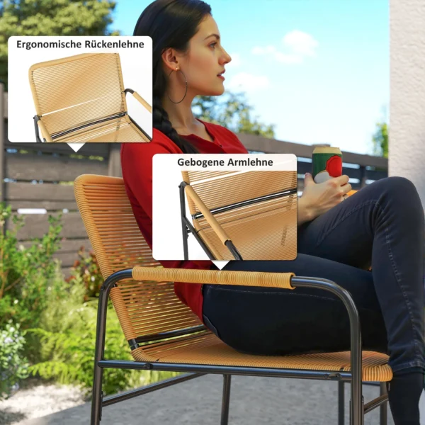 3 dlg. rattan bistroset, zitgroep, tuinset met 2 tuinstoelen, salontafel, balkonmeubel set voor tuin, terras, staal, geel 7