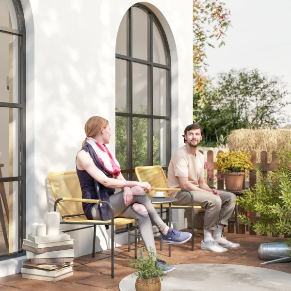 3 dlg. rattan bistroset, zitgroep, tuinset met 2 tuinstoelen, salontafel, balkonmeubel set voor tuin, terras, staal, geel 8