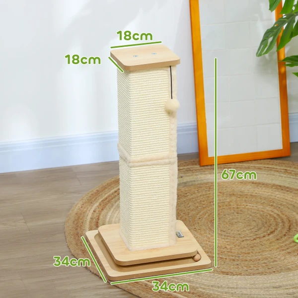 3 in 1 krabpaal, 67cm krabkolom, sisal kattenkrabboom met speelbal, krabboom voor katten, katten krabmeubilair, binnen, eik 4