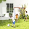 3 in 1 schommelset, schommelraamwerk, babyschommel met voetbaldoel, basketbalring, staal, donkerblauw 2