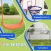 3 in 1 schommelset, schommelraamwerk, babyschommel met voetbaldoel, basketbalring, staal, donkerblauw 5