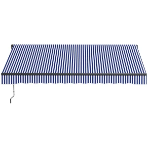 3 x 2,5 m balkonmarkies wandmontage met handslinger, zonwering en zonnedak, aluminium blauw en wit 1