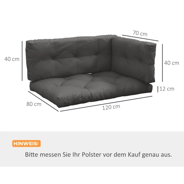 3 zits palletkussen 120cm x 80cm x 12cm bankkussen met uv bescherming tuinbankkussen waterafstotend kussen voor tuin, balkon donkergrijs 4