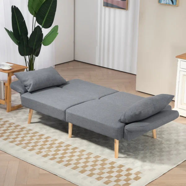 3 zitsbank met slaapfunctie, 170x83x80cm, met 3 traps verstelbare rugleuning en voeten, golfveren, sierkussens, linnenlook, grijs 9