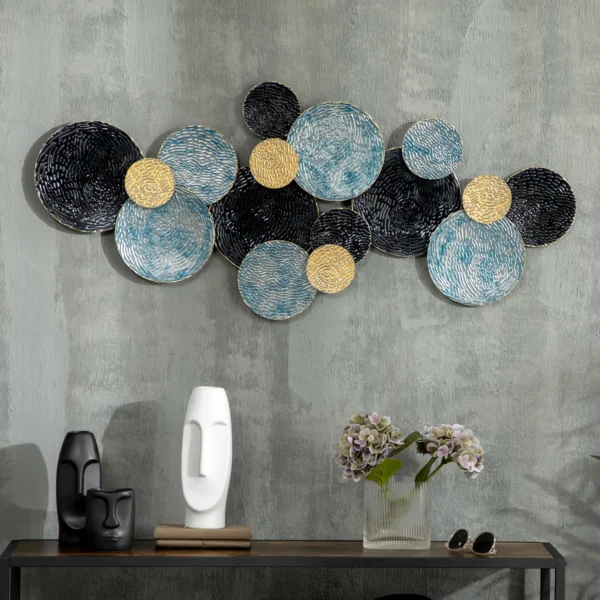 3d wanddecoratie metaalbeeld wandsculptuur moderne woonkamerkunst 121x53cm in goud zwart blauw voor stijlvolle decoratie 2