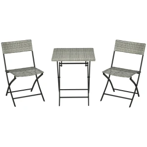 3tlg rattan balkonmeubel set bistro set met 2 opklapstoelen en opklaptafel tuinmeubel zitgroep in lichtgrijs metaal 1