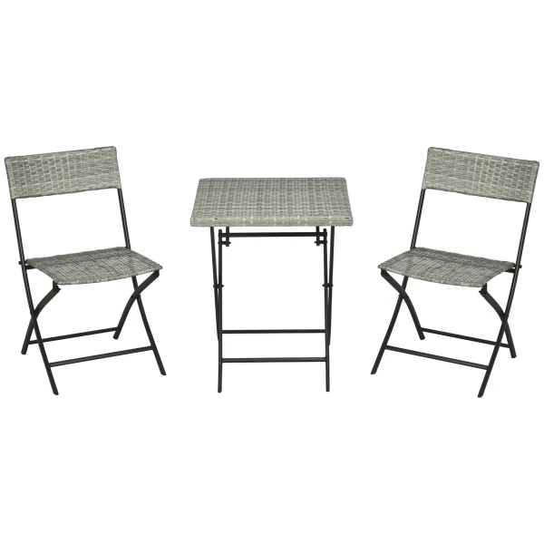 3tlg rattan balkonmeubel set bistro set met 2 opklapstoelen en opklaptafel tuinmeubel zitgroep in lichtgrijs metaal 1