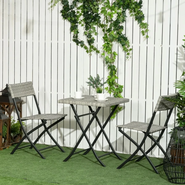 3tlg rattan balkonmeubel set bistro set met 2 opklapstoelen en opklaptafel tuinmeubel zitgroep in lichtgrijs metaal 2
