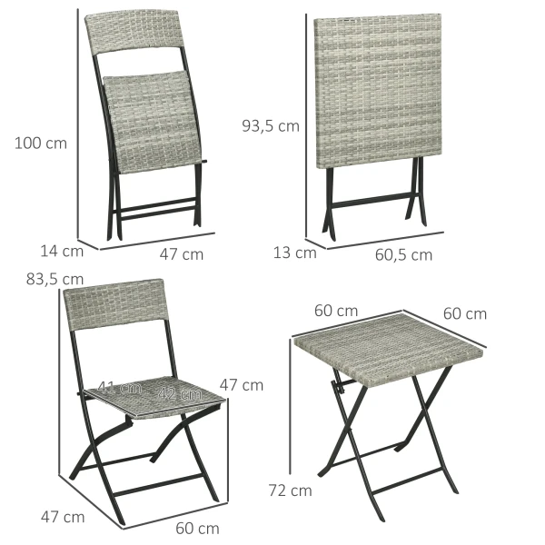 3tlg rattan balkonmeubel set bistro set met 2 opklapstoelen en opklaptafel tuinmeubel zitgroep in lichtgrijs metaal 4