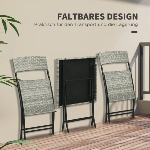 3tlg rattan balkonmeubel set bistro set met 2 opklapstoelen en opklaptafel tuinmeubel zitgroep in lichtgrijs metaal 5