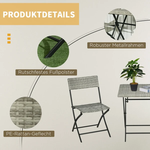 3tlg rattan balkonmeubel set bistro set met 2 opklapstoelen en opklaptafel tuinmeubel zitgroep in lichtgrijs metaal 6