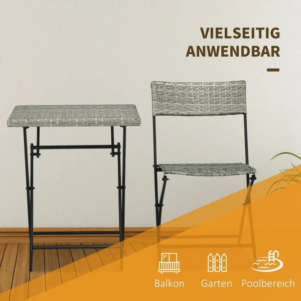 3tlg rattan balkonmeubel set bistro set met 2 opklapstoelen en opklaptafel tuinmeubel zitgroep in lichtgrijs metaal 7
