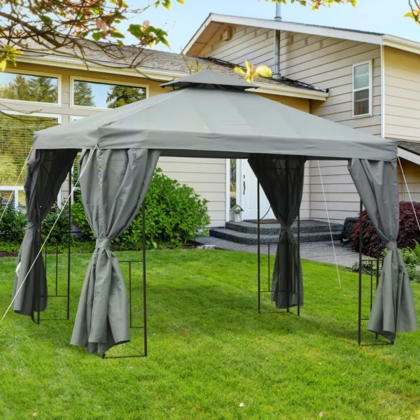 3x3m dubbeldak partytent waterdicht met uv bescherming van metaal & polyester in donkergrijs voor tuinfeesten 2