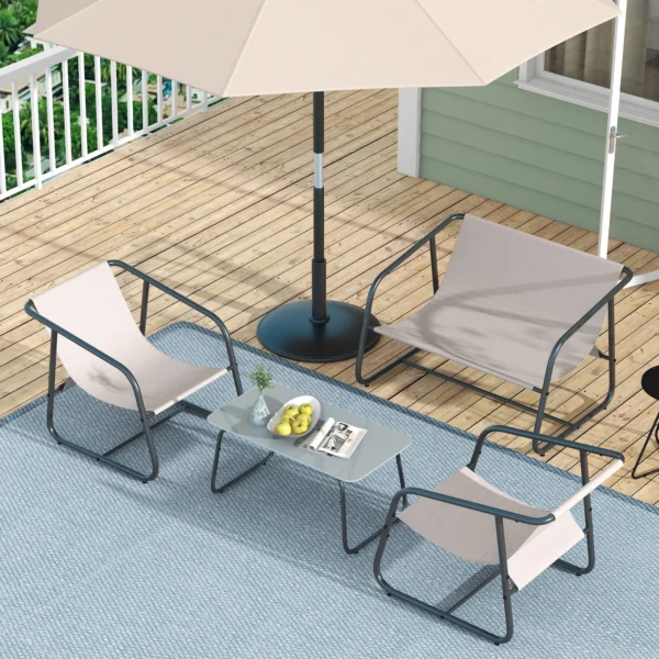 4 delig tuinmeubelset zitgroep met 2 stoelen 1 tweezitter 1 salontafel van gehard glas voor balkon terras crème 2