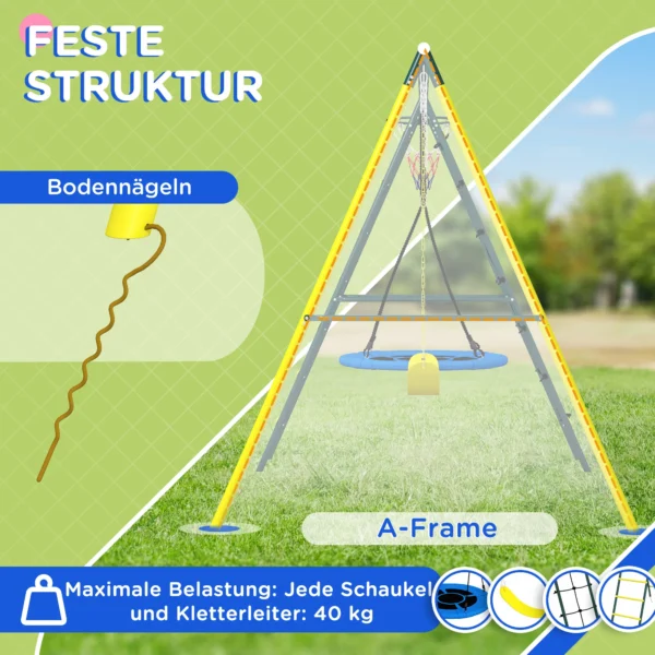 4 in 1 schommelset, schommel steiger, kinderschommel, dubbele schommel, basketbalring, klimladder, staal, geel 5