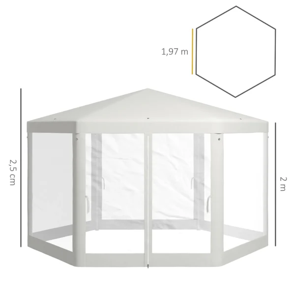 4x4m zeshoekige partytent met muggennet, tuintent van polyester en metaal, crème voor tuinfeesten & evenementen 4