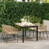 5 delig polyrattan tuinmeubelset voor 4 personen, weerbestendig balkonmeubilair met tafel 4 stoelen afneembaar zitkussen, outdoor terrasmeubilair lounge set voor balkon, tuin, natuurhout+khaki 10
