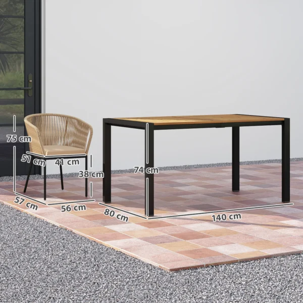 5 delig polyrattan tuinmeubelset voor 4 personen, weerbestendig balkonmeubilair met tafel 4 stoelen afneembaar zitkussen, outdoor terrasmeubilair lounge set voor balkon, tuin, natuurhout+khaki 4